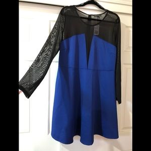 Forever 21 Plus Royal Blue Black Mesh V Dress 3x
